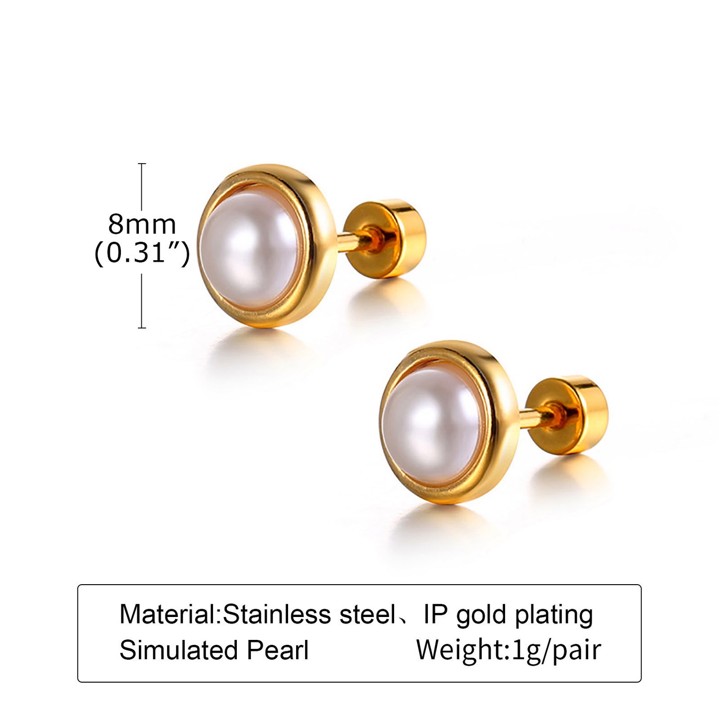 Stainless Steel Simulated Pearl Ear Studs