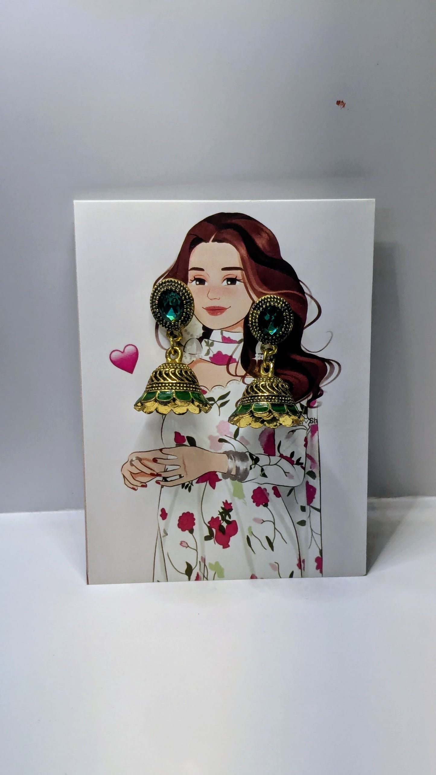 Golden Oxidise Jhumka in Green Color