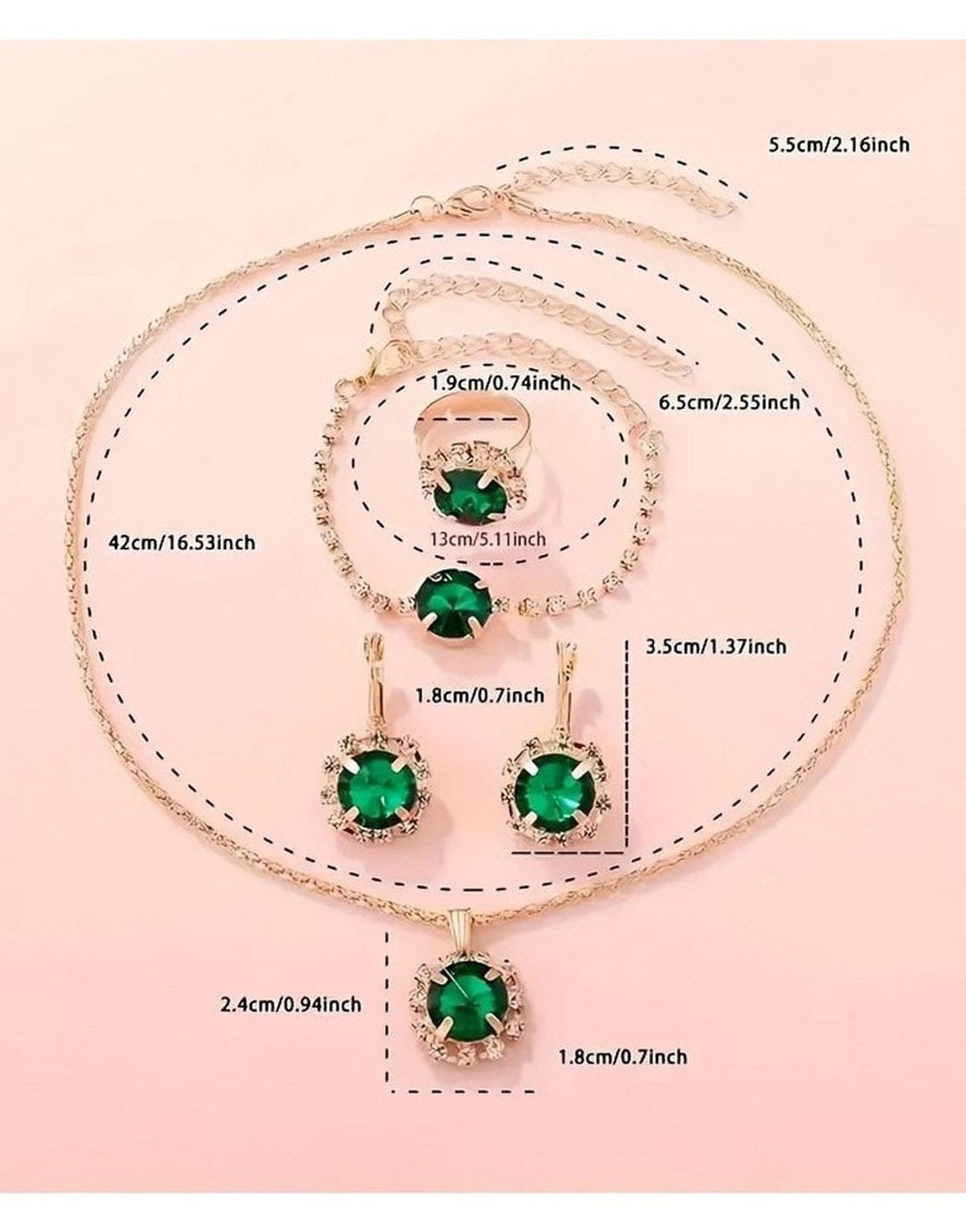 4-Piece Elegant Fashion Necklace Set With Adjustable Ring, Bracelet & Earrings