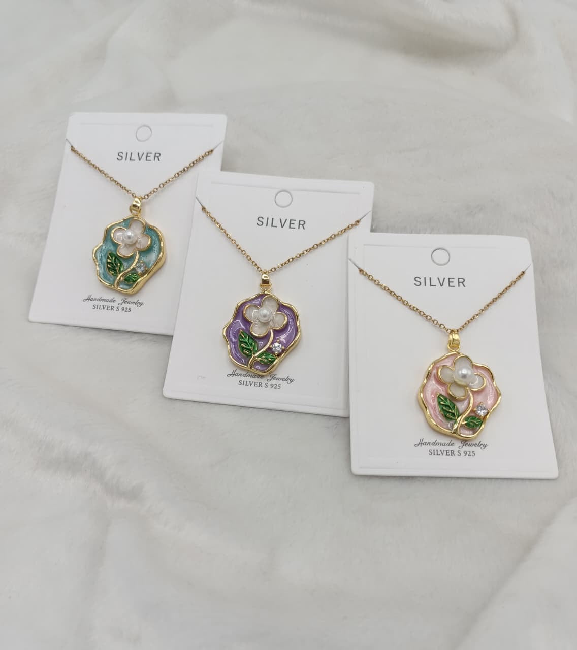 Freshwater Pearl Pendant Necklace Oval Enamel Floral Gold Necklace