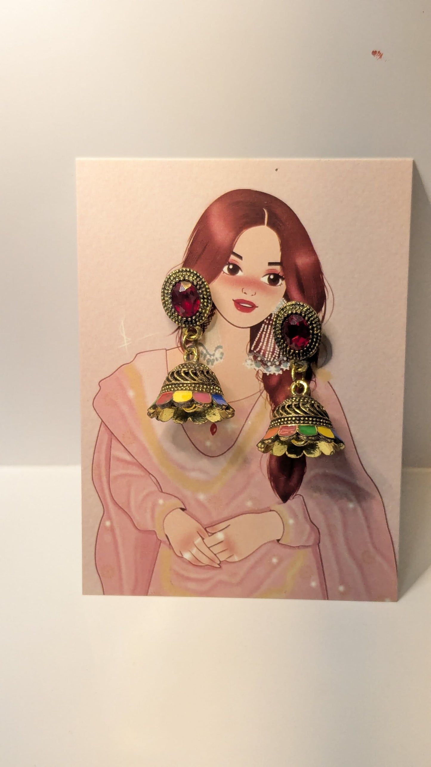 Golden Oxidise Jhumka In Maroon & Multi Colors