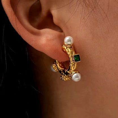 Green Cubic Zirconia Hoop Earrings | Elegant & Bold Design