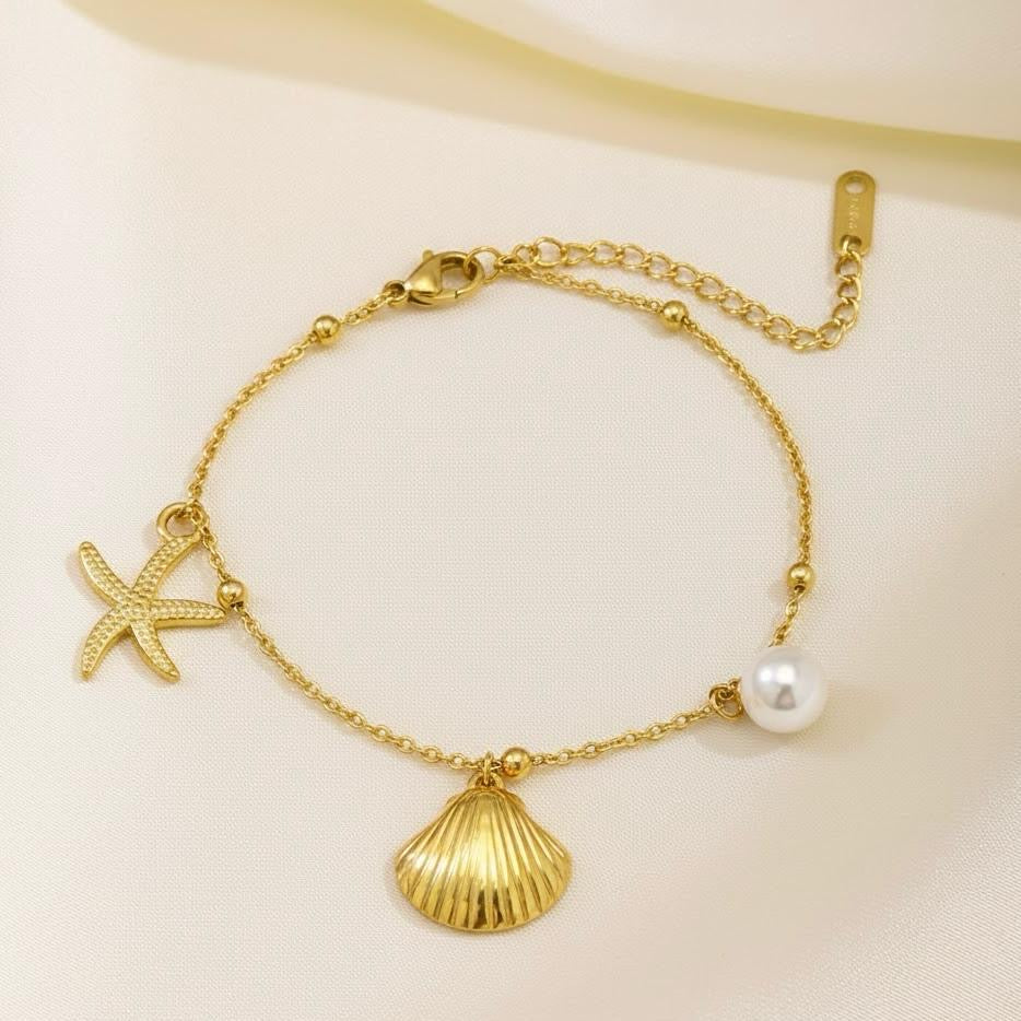 Shell Starfish Pearl Bracelet for Women – Beach Inspired Elegant Charm Jewelry