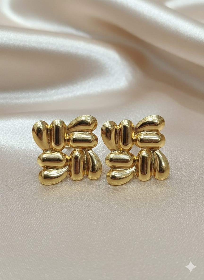 Square Shape Stainless Steel Ear Stud | Golden Earrings