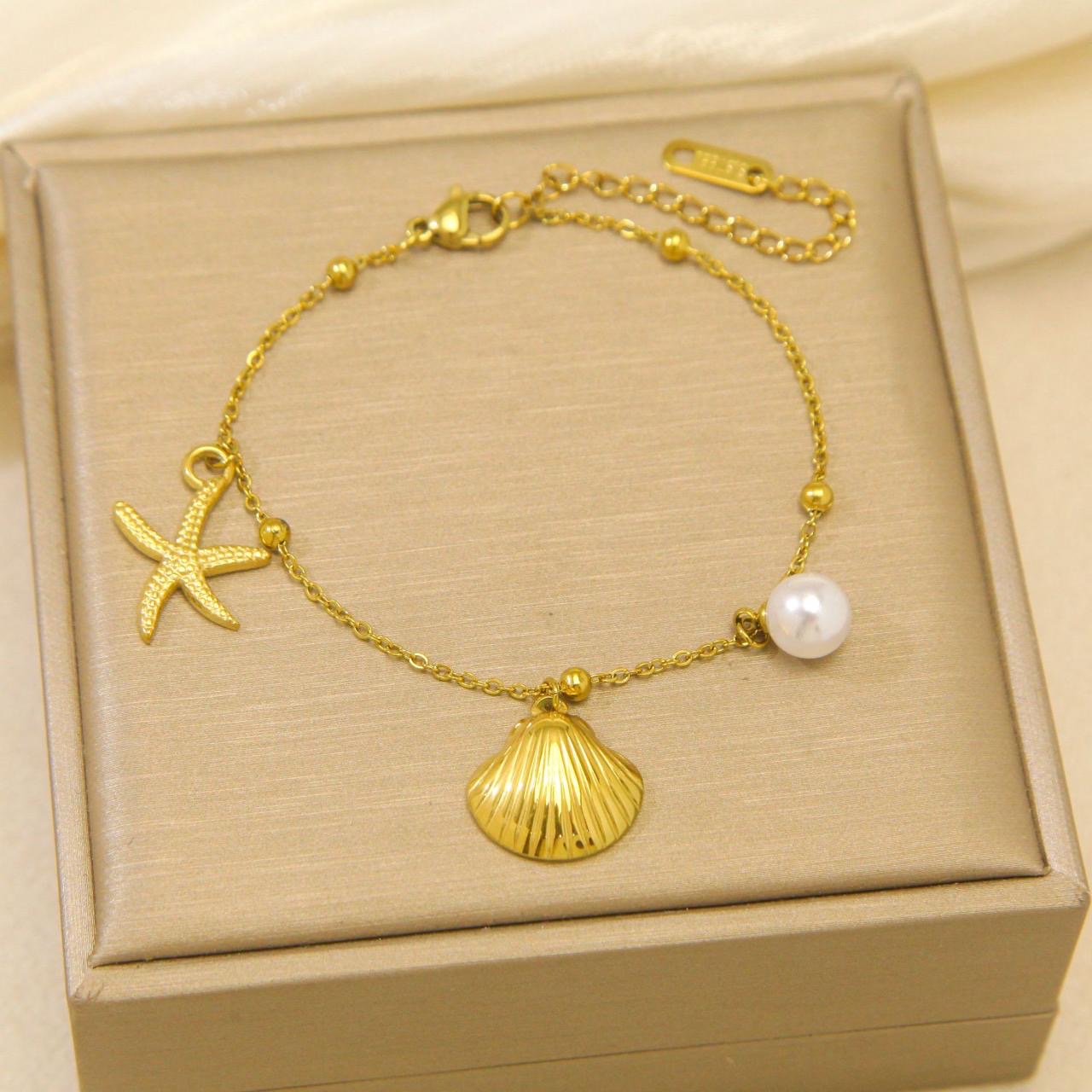Shell Starfish Pearl Bracelet for Women – Beach Inspired Elegant Charm Jewelry