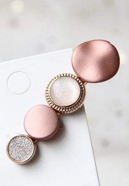 Geometric Round Hair Clips for Women – Matte Gold & Pearl Designer Hair Accessories