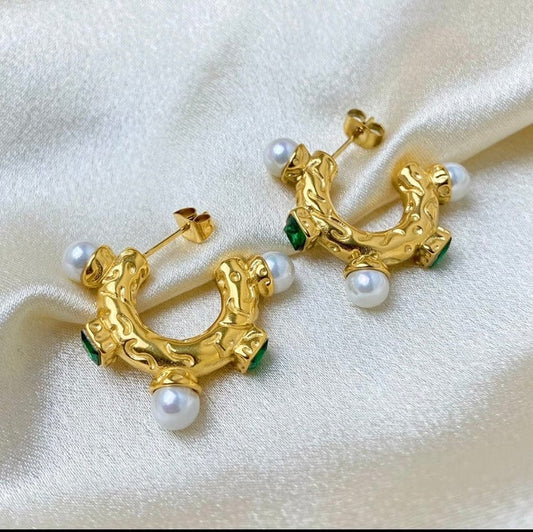 Green Cubic Zirconia Hoop Earrings | Elegant & Bold Design