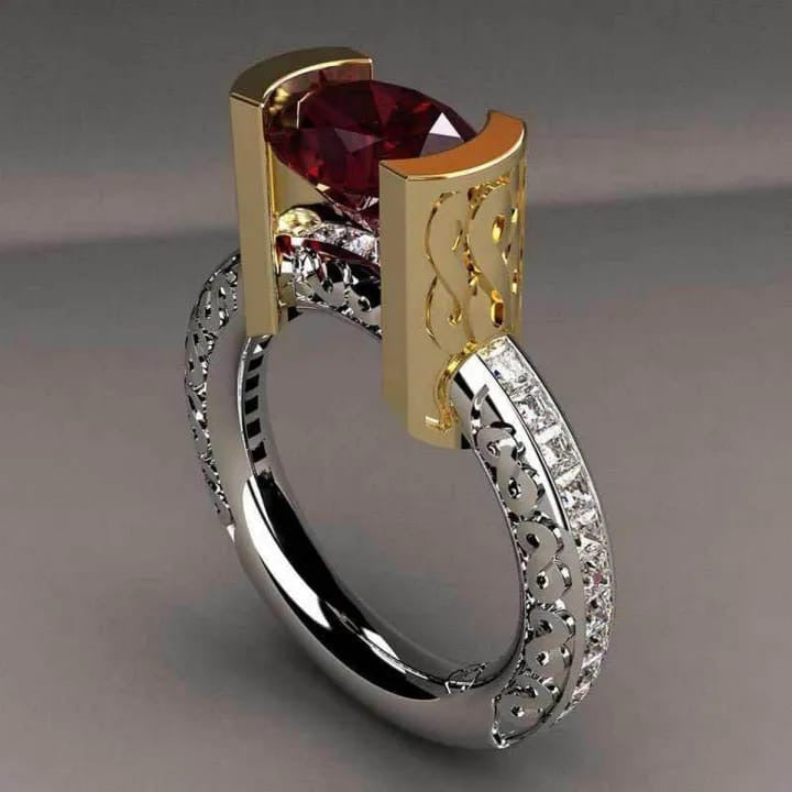 Adjustable Trendy Two Color Red Stone Ring For Women
