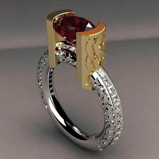 Adjustable Trendy Two Color Red Stone Ring For Women