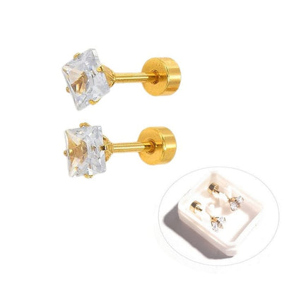 Stainless steel studs, clear zircon, 6 mm diameter, screw-on cap
