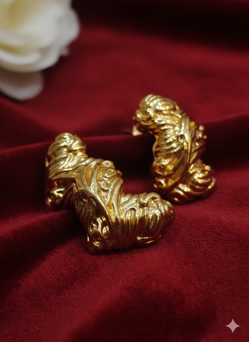 Gold Textured Stainless Steel Statement Earrings