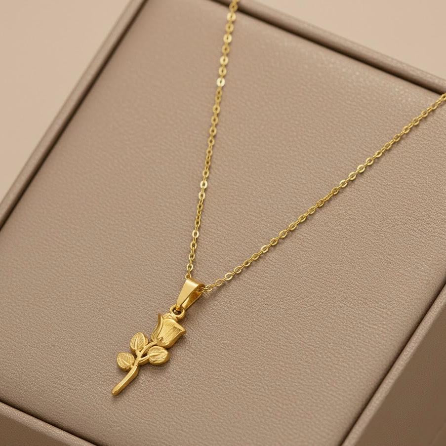 Rose Shape Stainless Steel Gold Pendant
