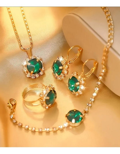 4-Piece Elegant Fashion Necklace Set With Adjustable Ring, Bracelet & Earrings