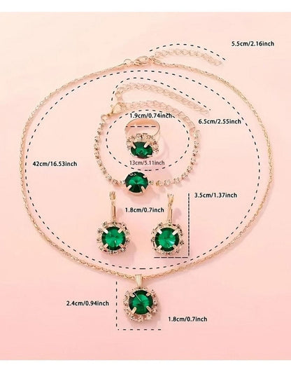 4-Piece Elegant Fashion Necklace Set With Adjustable Ring, Bracelet & Earrings