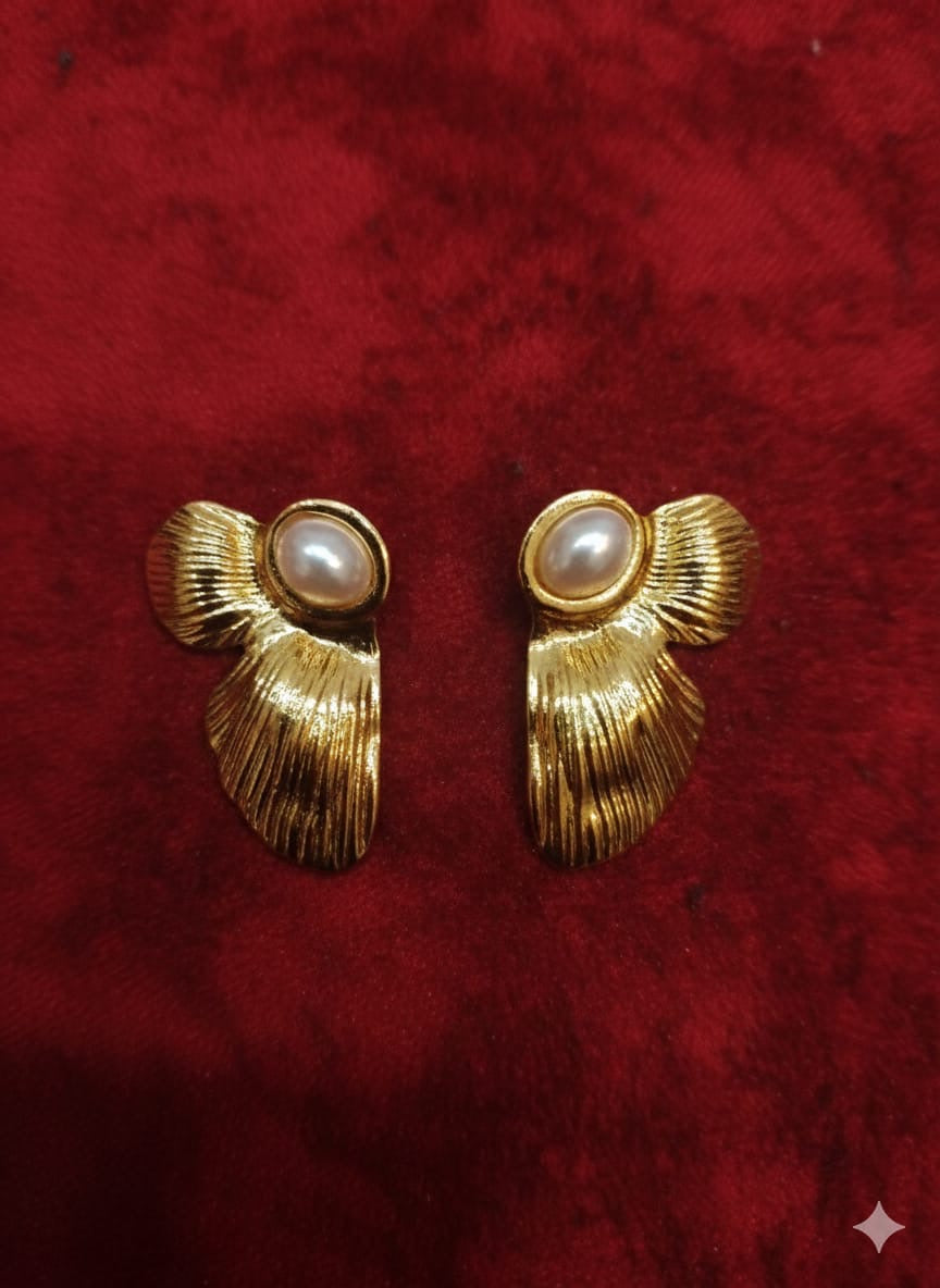 Golden Shell Pearl Stud Earrings for Women | Elegant Statement Jewelry