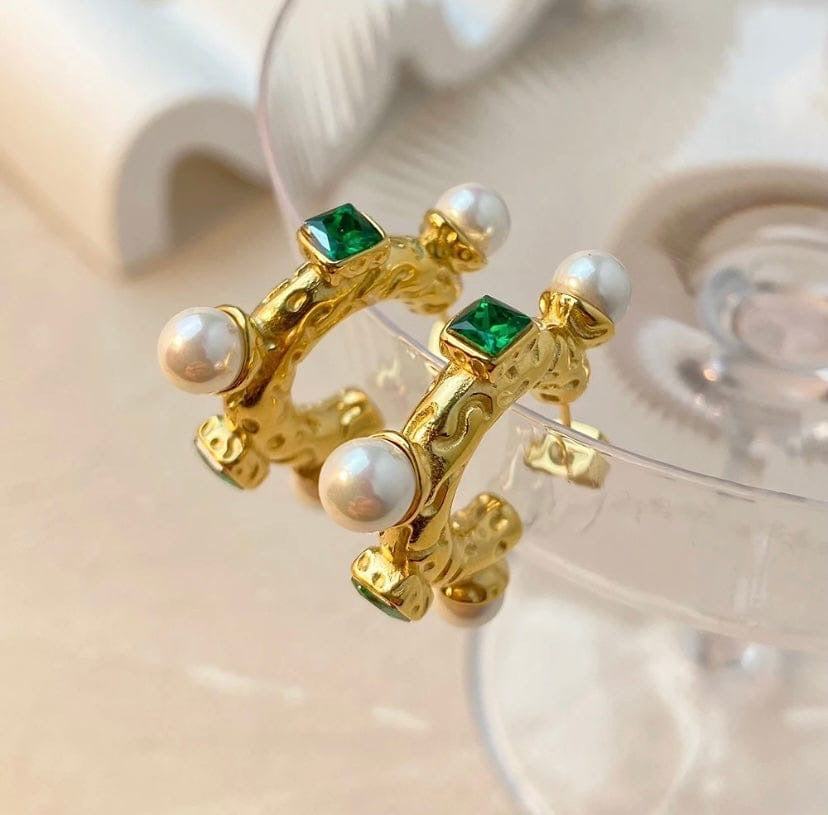 Green Cubic Zirconia Hoop Earrings | Elegant & Bold Design