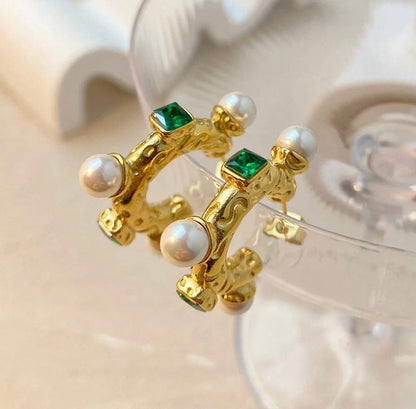 Green Cubic Zirconia Hoop Earrings | Elegant & Bold Design