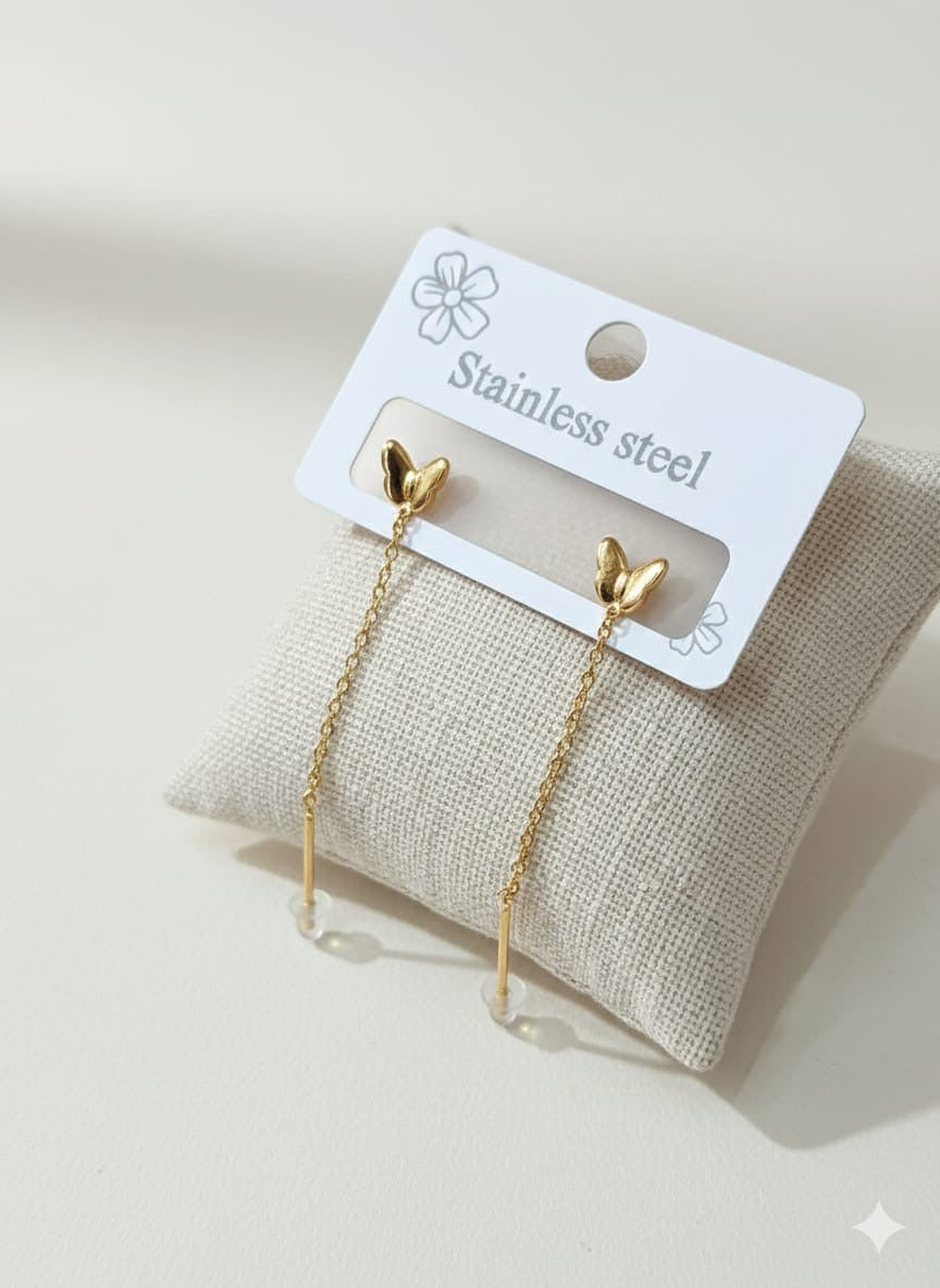 Small Butterfly Long Drop Earrings for Women – Elegant Minimal Dangle Design