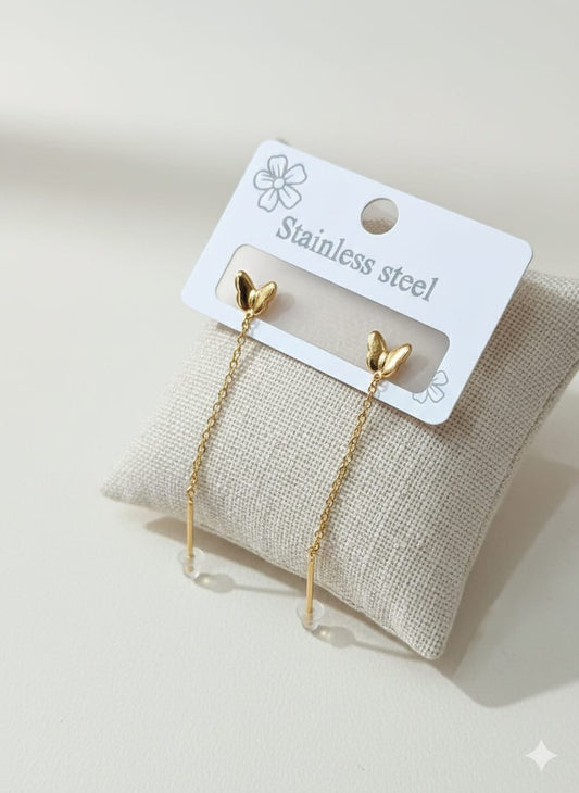 Small Butterfly Long Drop Earrings for Women – Elegant Minimal Dangle Design