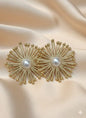 Golden Sunburst Pearl Ear Studs | Elegant