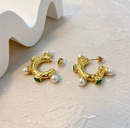 Green Cubic Zirconia Hoop Earrings | Elegant & Bold Design