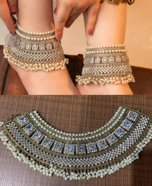 Bridal anklets with beautiful pearls single & Pair Available