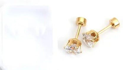 Stainless steel studs, clear zircon, 6 mm diameter, screw-on cap