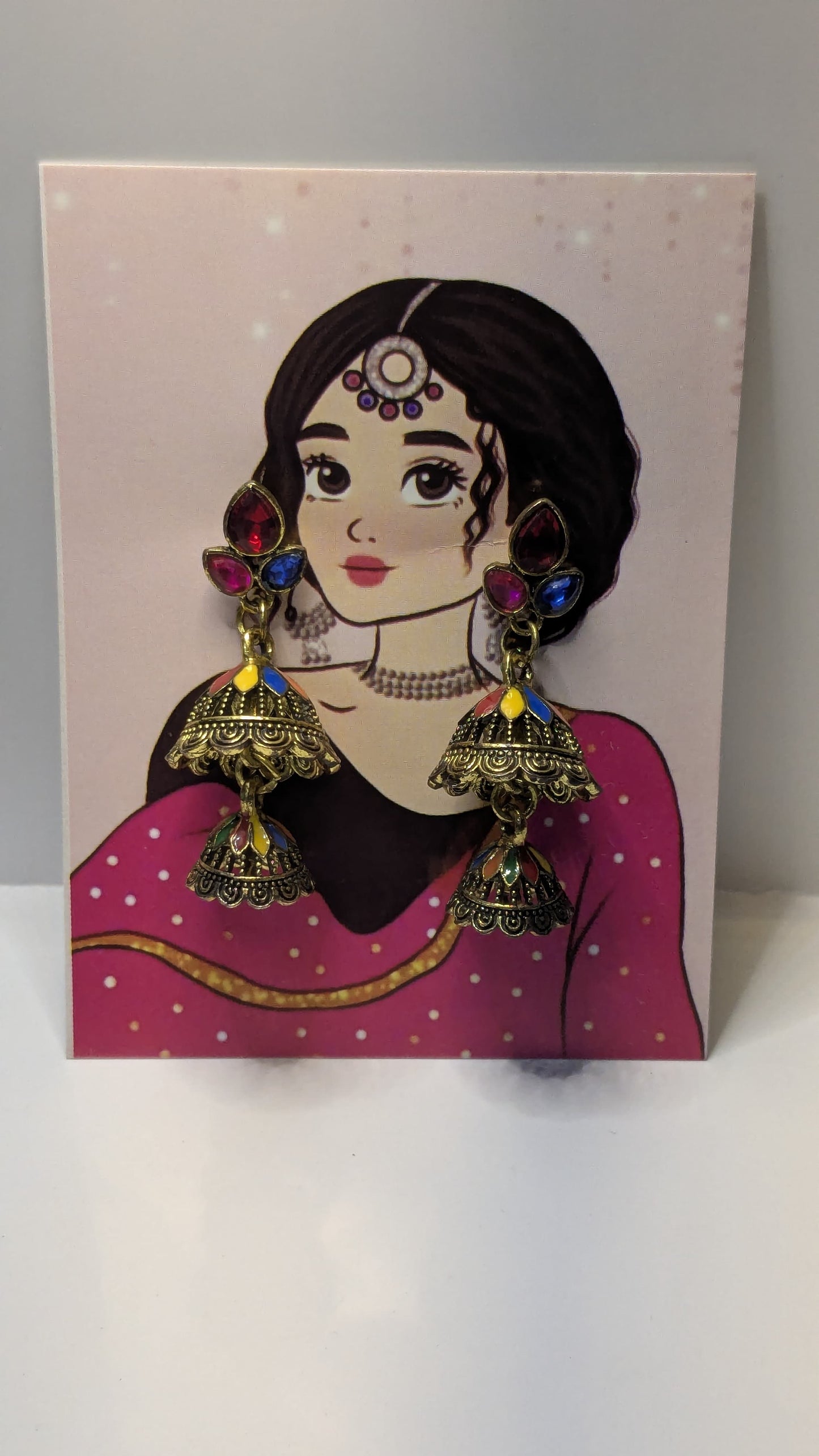 Golden Oxidise Jhumka In Multi Color