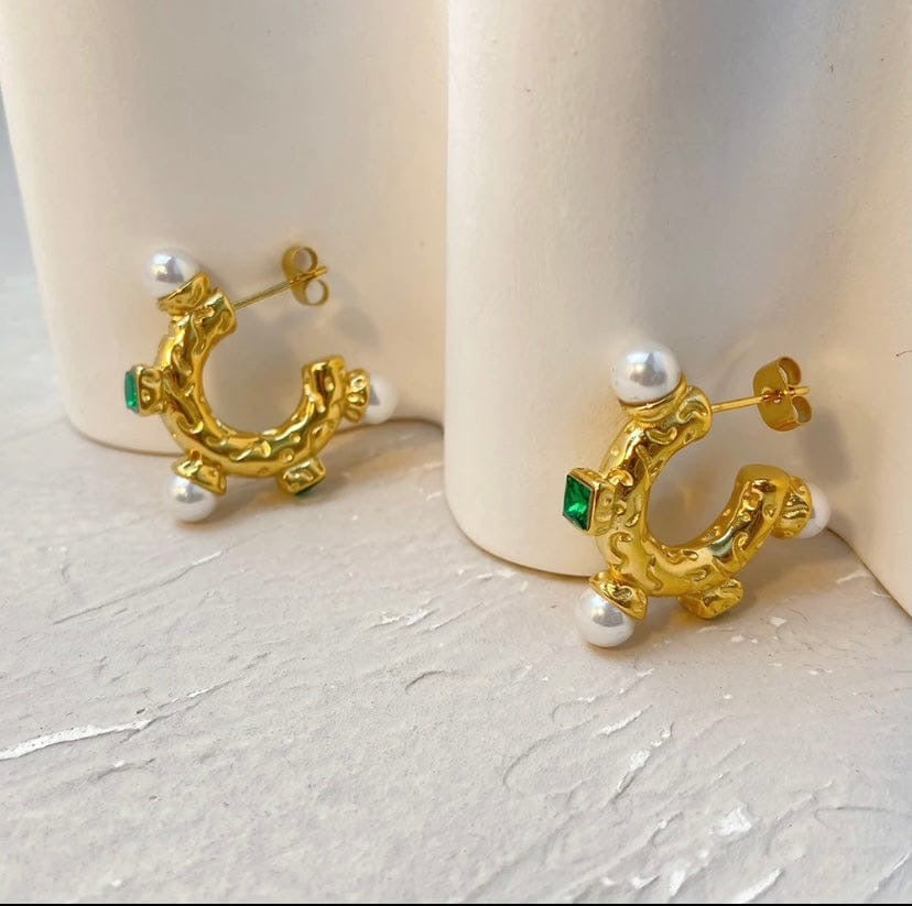 Green Cubic Zirconia Hoop Earrings | Elegant & Bold Design