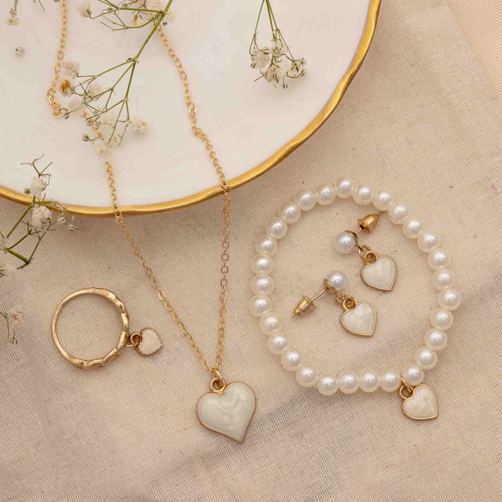 Heart Shape Pear 4 Piece Set | Necklace, Ring, Bracelet, Earrings